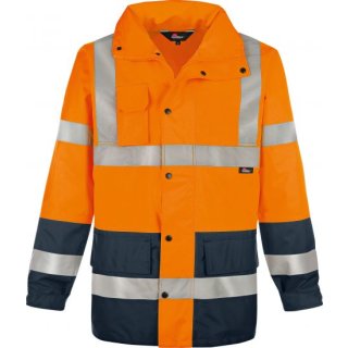 Warnschutz-Regenjacke, 100% Polyester (300D Oxford) mit PU-Beschichtung, Netzfutter, warnorange/marine XL