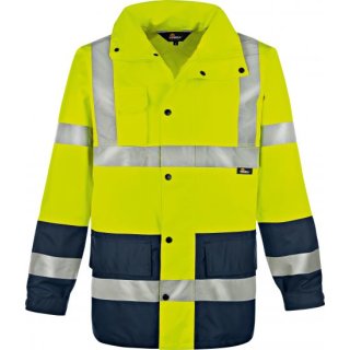 Warnschutz-Regenjacke, 100% Polyester (300D Oxford) mit PU-Beschichtung, Netzfutter, warngelb/marine XXL