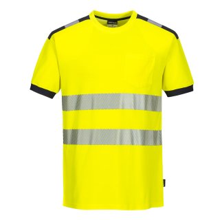 Warnschutz T-Shirt, 55% Baumwolle/ 45% Polyester, segmentierte Reflexstreifen, 6 gelb/grau 3XL