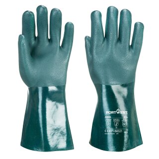 Chemikalienschutzhandschuh PVC mit Jerseyfutter 35 cm, gr&uuml;n