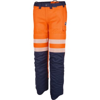 Warnschutz Freischneiderhose mit Prall- & Zeckenschutz, EN ISO 20471, Klasse 1, orange/marine